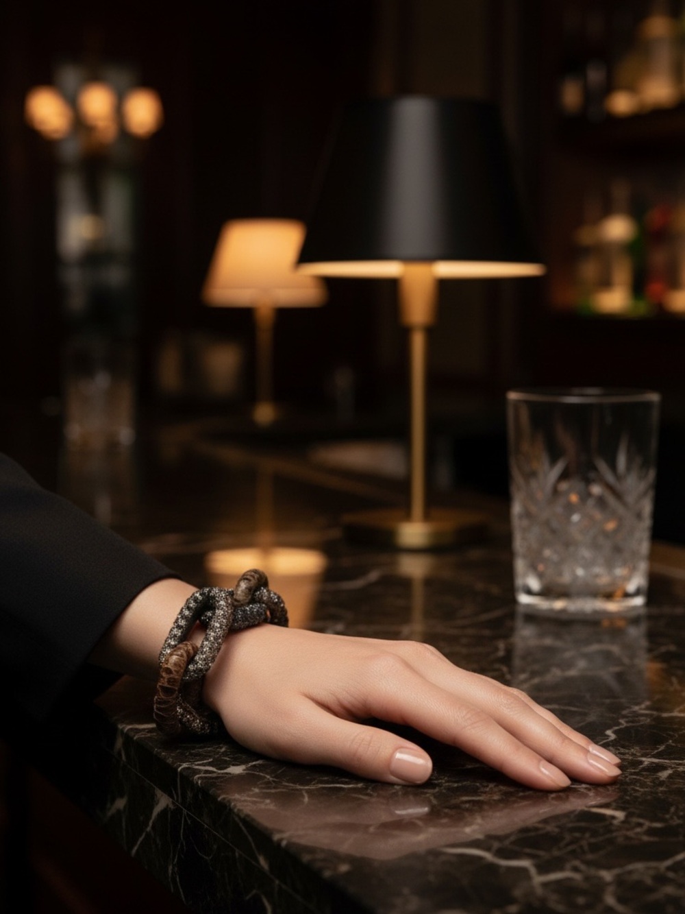 KMO Jewel Mixed‑Media Snakeskin & Metallic Link Bracelet